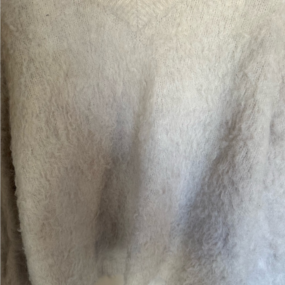 Madewell Ivory Brushed Fuzzy V-Neck Wool-Alpaca Blend Pullover Sweater Sz M - Picture 7 of 13